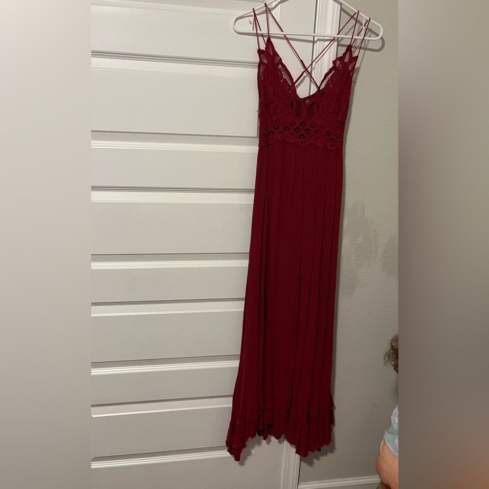 Free People Deep Red Lace Maxi Dress